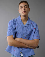 AE Pride Poolside Embroidered Striped Button-Up Shirt