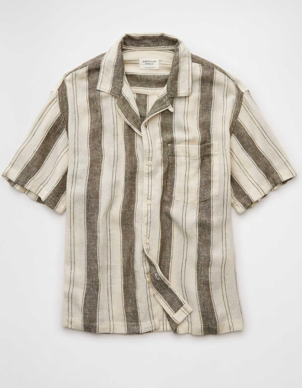 AE Poolside Linen-Blend Striped Button-Up Shirt