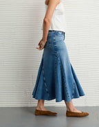 AE Low-Rise Pieced Denim Maxi Skirt