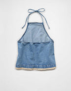 AE Crochet Denim Halter Top
